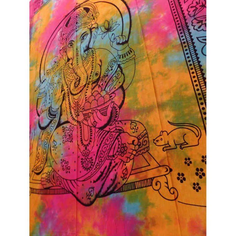 Tenture multicolre Ganesh et son rat