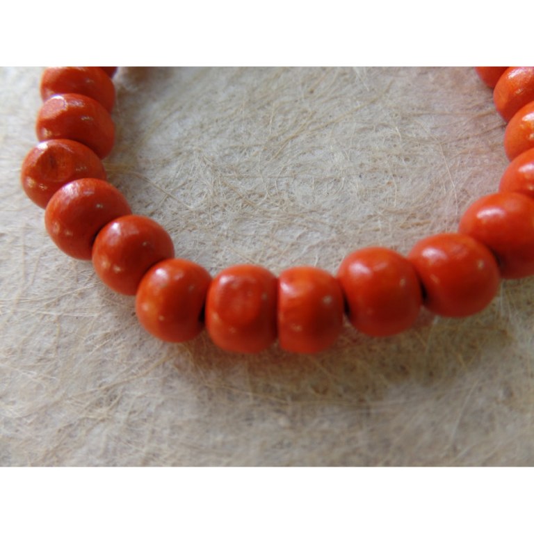 Bracelet élastique perles en bois oranges