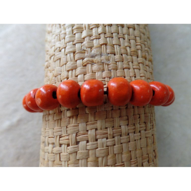 Bracelet élastique perles en bois oranges