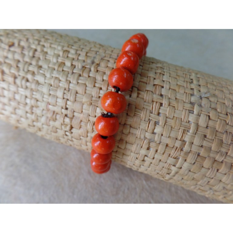 Bracelet élastique perles en bois oranges