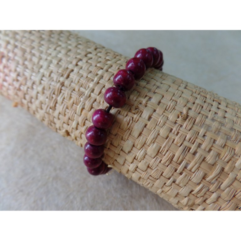 Bracelet élastique perles en bois violettes