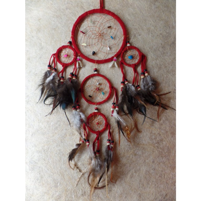 Dreamcatcher 5 cercles mahpe rouge