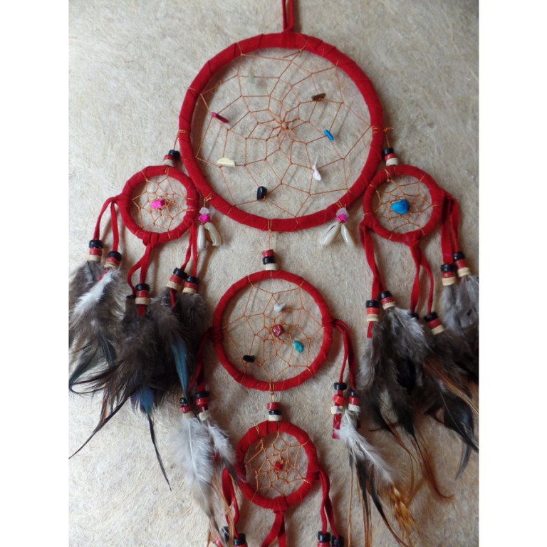 Dreamcatcher 5 cercles mahpe rouge