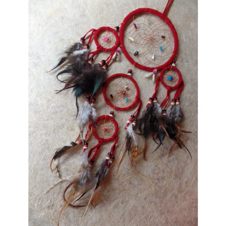 Dreamcatcher 5 cercles mahpe rouge