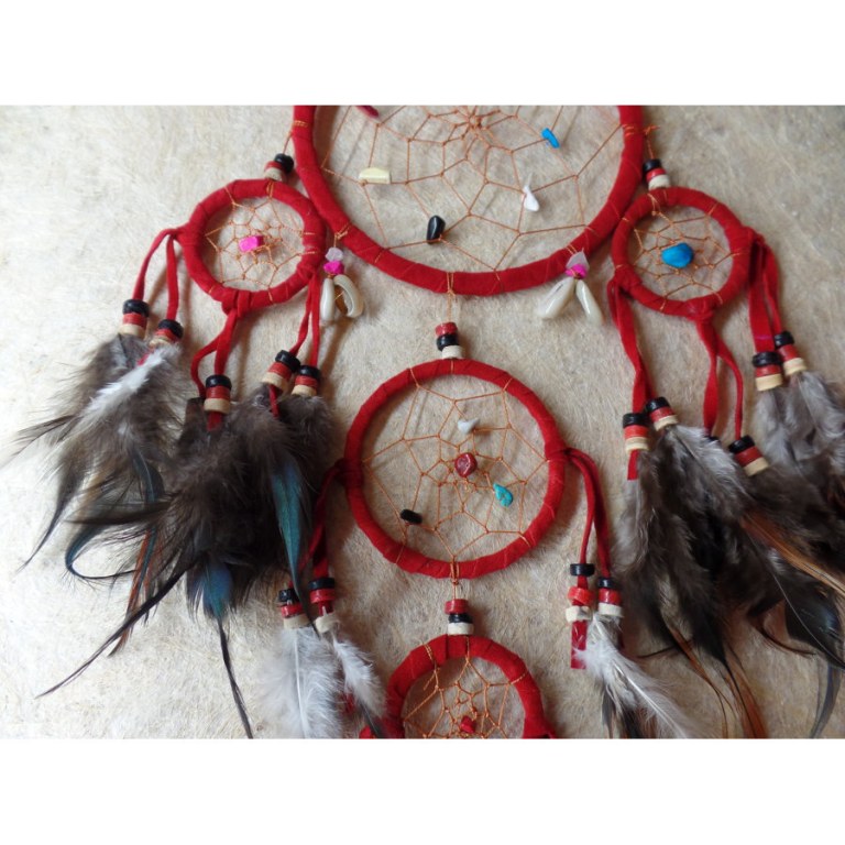 Dreamcatcher 5 cercles mahpe rouge