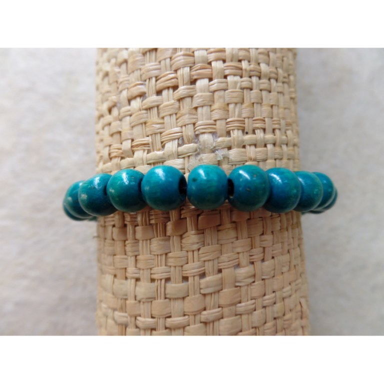 Bracelet élastique perles en bois turquoise