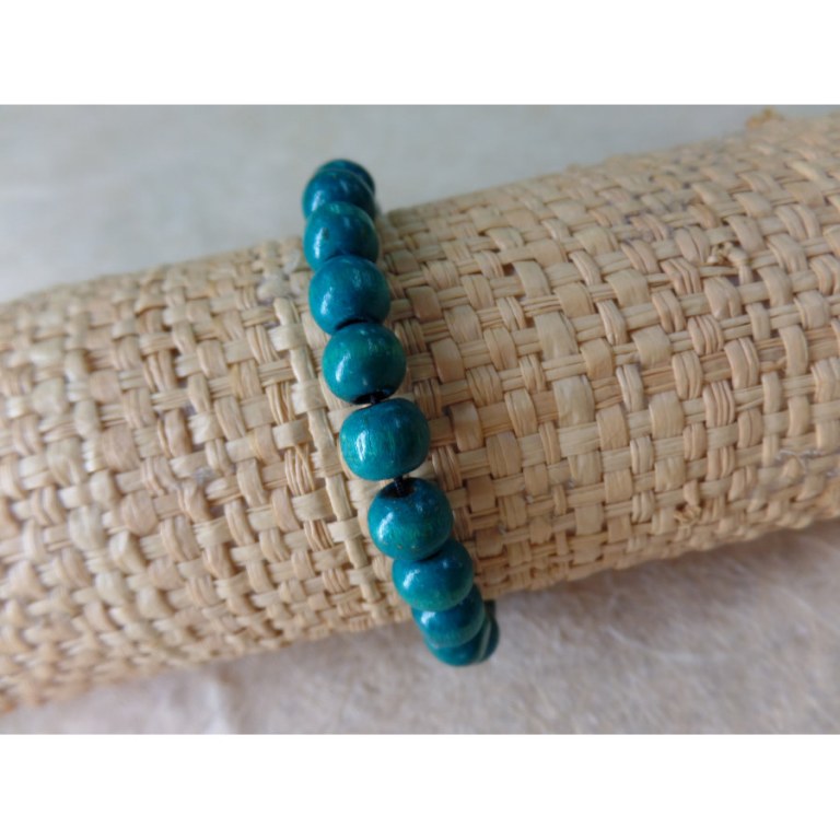 Bracelet élastique perles en bois turquoise