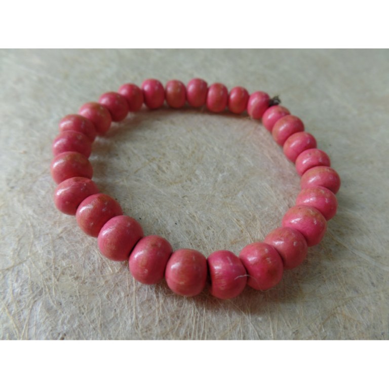 Bracelet élastique perles en bois rose