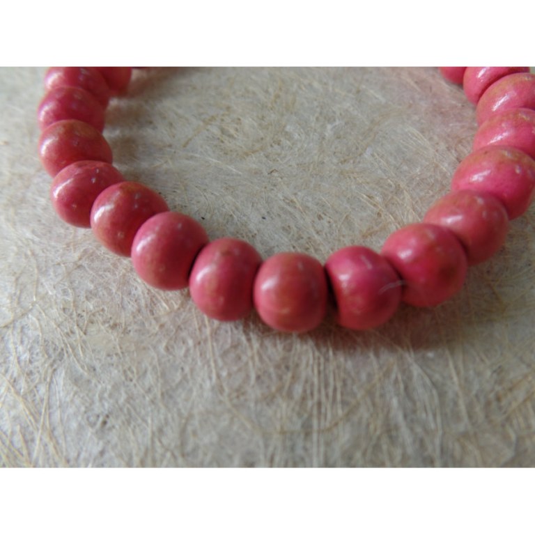 Bracelet élastique perles en bois rose