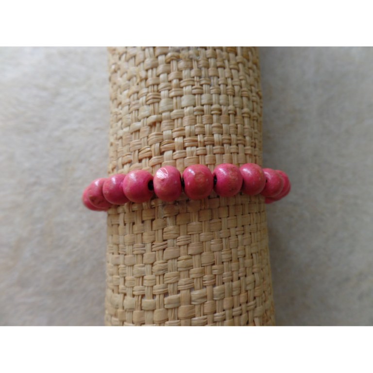 Bracelet élastique perles en bois rose