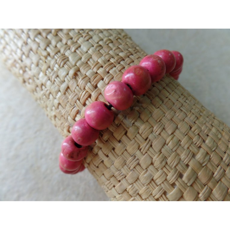 Bracelet élastique perles en bois rose