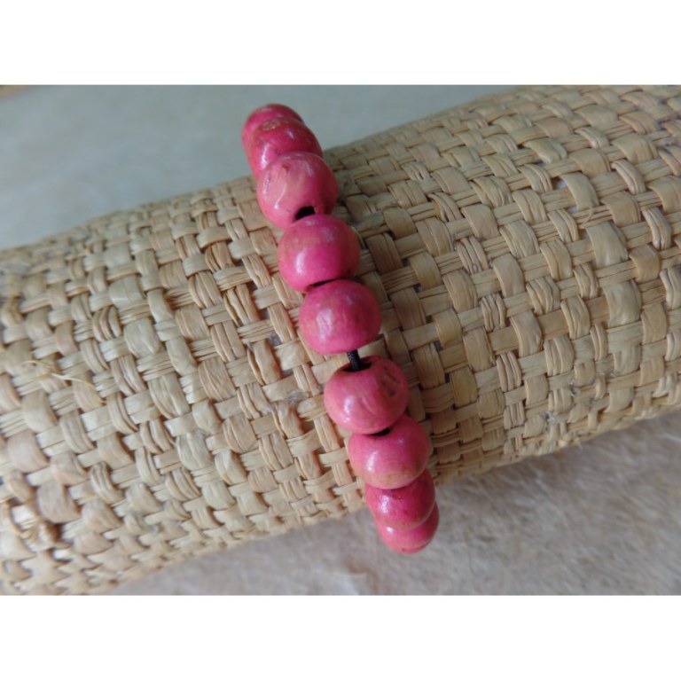 Bracelet élastique perles en bois rose