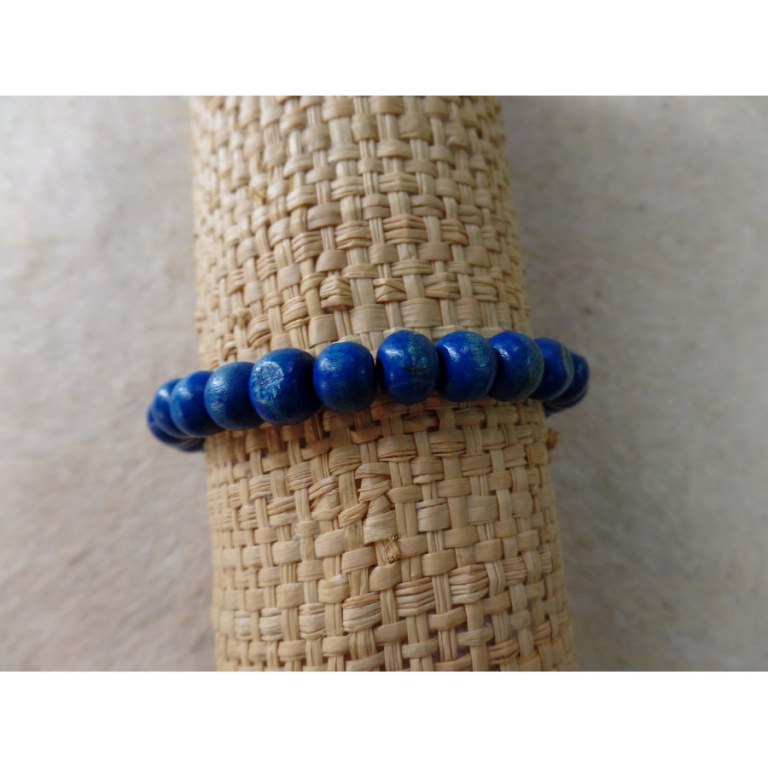 Bracelet élastique perles en bois bleues
