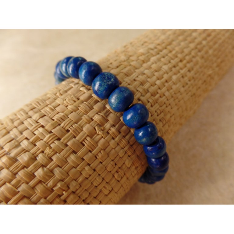 Bracelet élastique perles en bois bleues