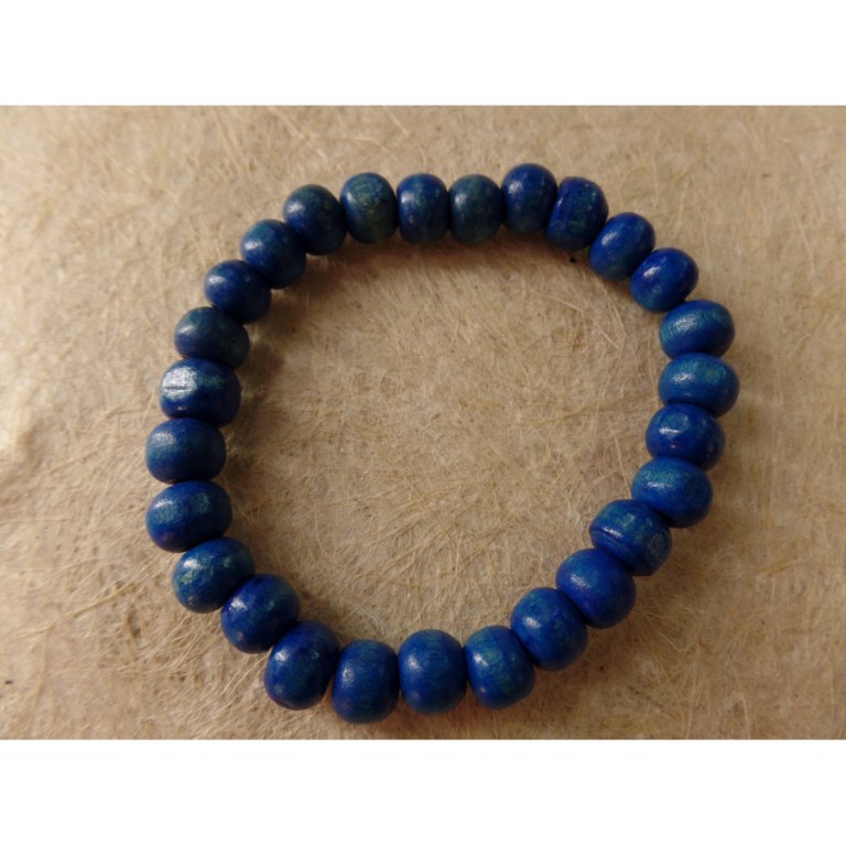 Bracelet élastique perles en bois bleues