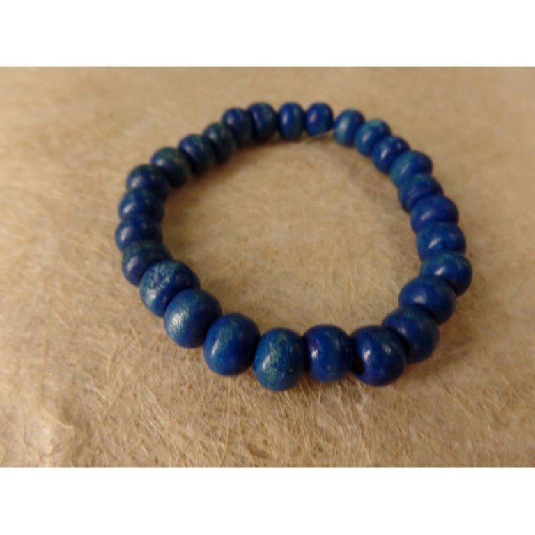 Bracelet élastique perles en bois bleues