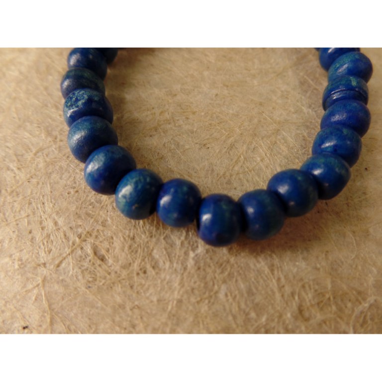 Bracelet élastique perles en bois bleues