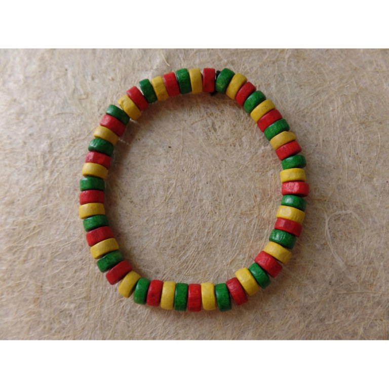 Bracelet élastique perles plates rasta