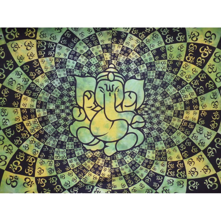 Tenture Ganesh lotus aum verte/jaune