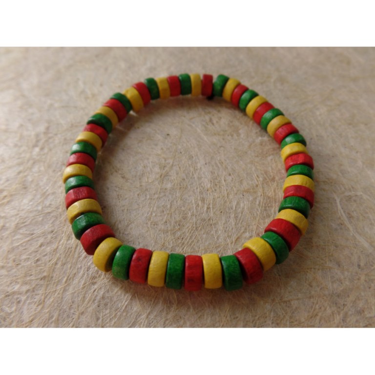 Bracelet élastique perles plates rasta