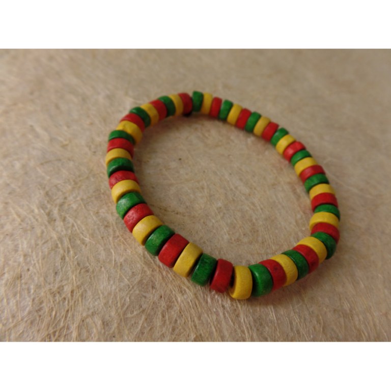 Bracelet élastique perles plates rasta