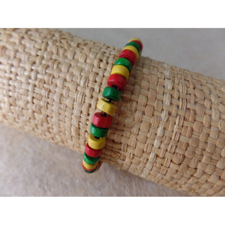 Bracelet élastique perles plates rasta