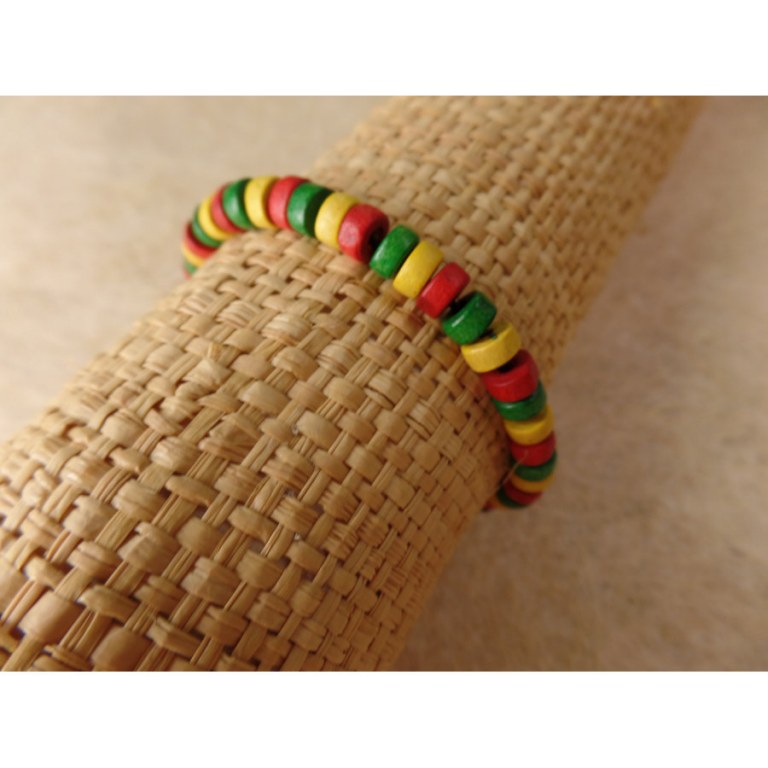 Bracelet élastique perles plates rasta