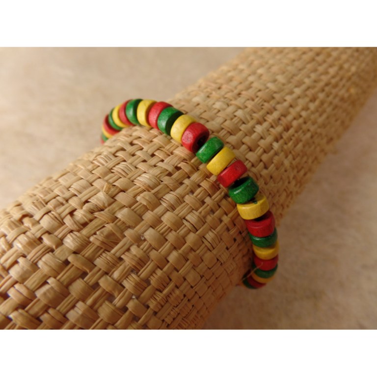 Bracelet élastique perles plates rasta