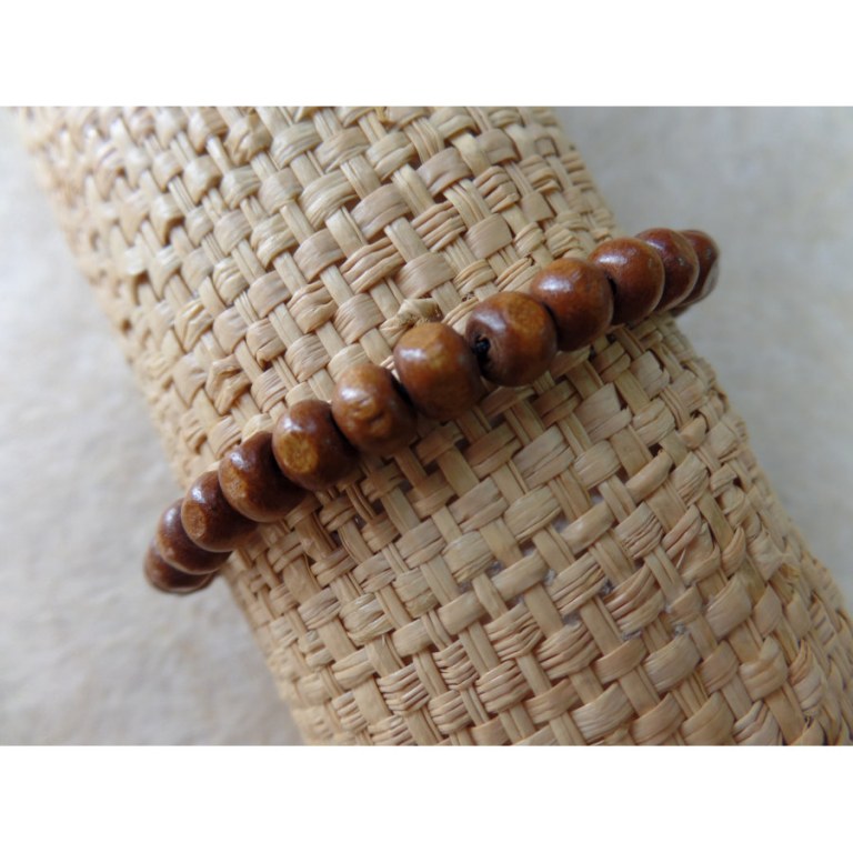 Bracelet élastique perles en bois marron