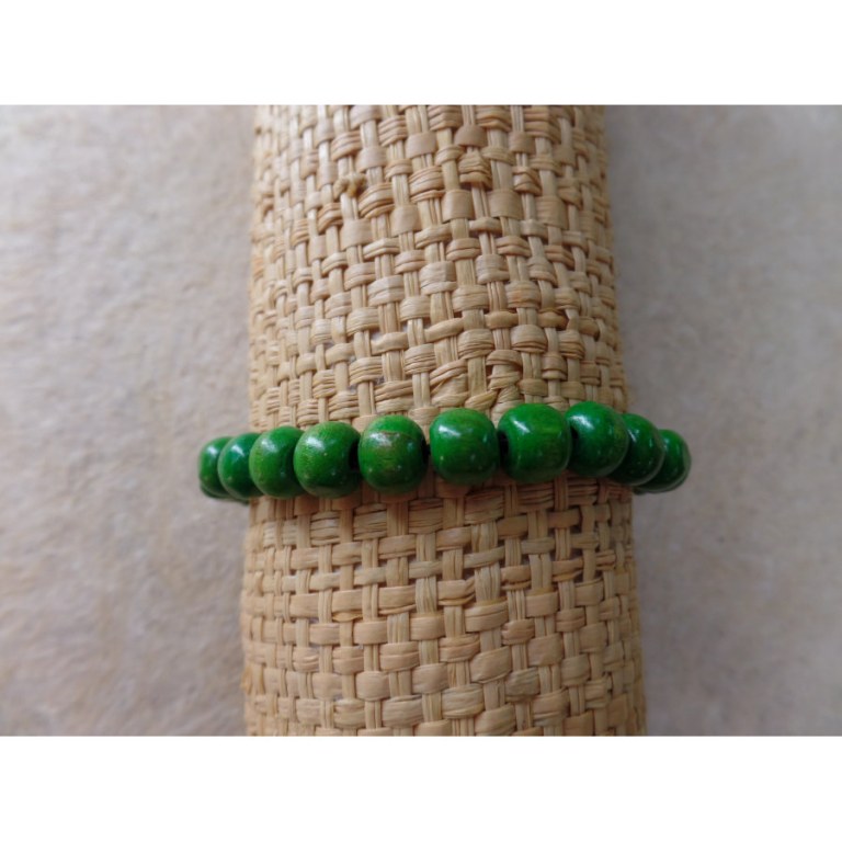 Bracelet élastique perles en bois vertes