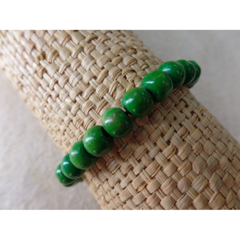 Bracelet élastique perles en bois vertes