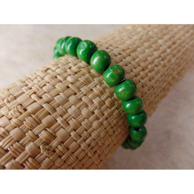 Bracelet élastique perles en bois vertes