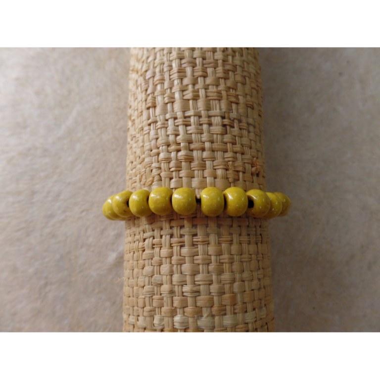 Bracelet élastique perles en bois jaunes