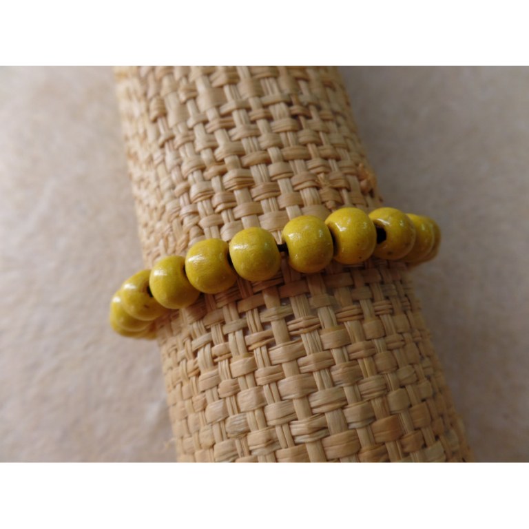 Bracelet élastique perles en bois jaunes