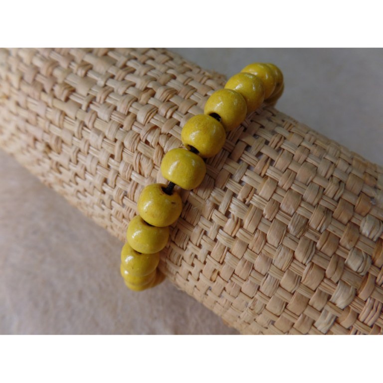 Bracelet élastique perles en bois jaunes