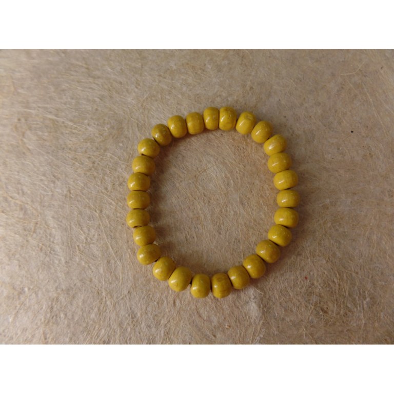 Bracelet élastique perles en bois jaunes