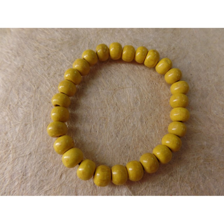 Bracelet élastique perles en bois jaunes