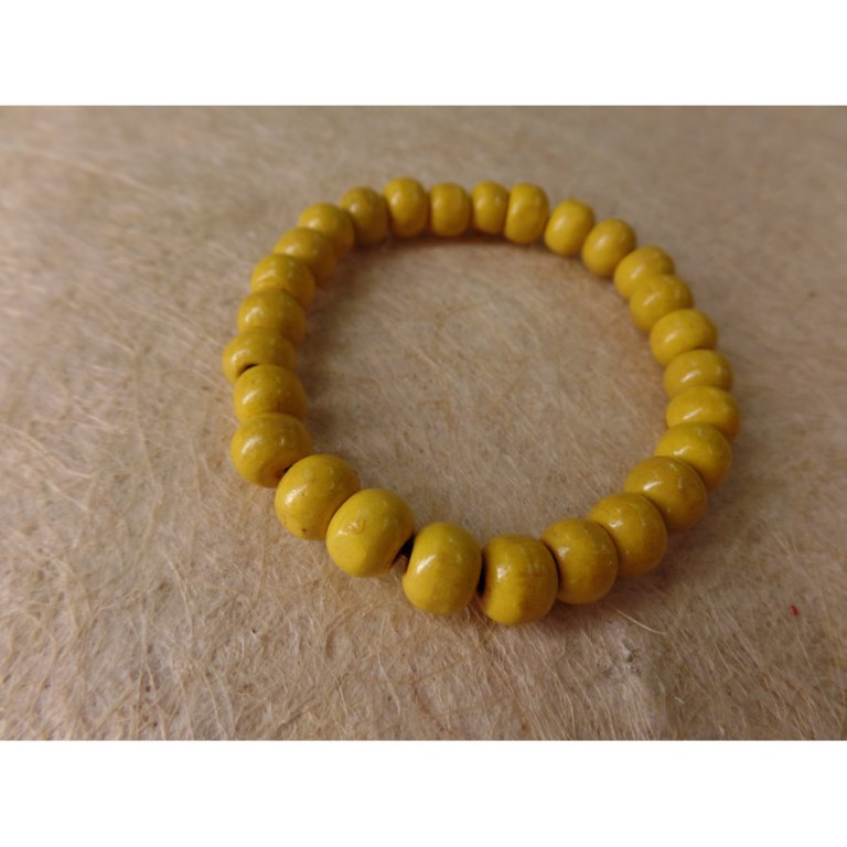 Bracelet élastique perles en bois jaunes