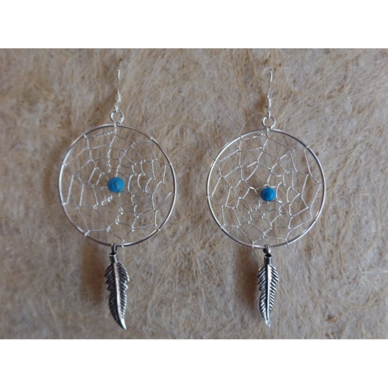 Boucles d'oreilles dreamcatcher perle bleue