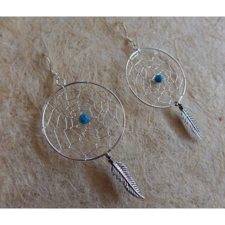 Boucles d'oreilles dreamcatcher perle bleue