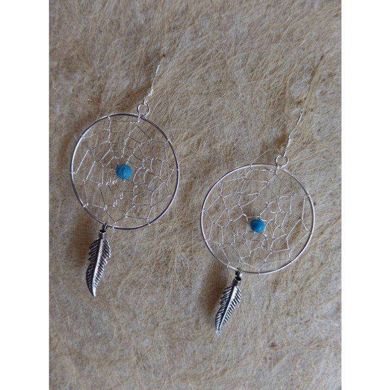 Boucles d'oreilles dreamcatcher perle bleue