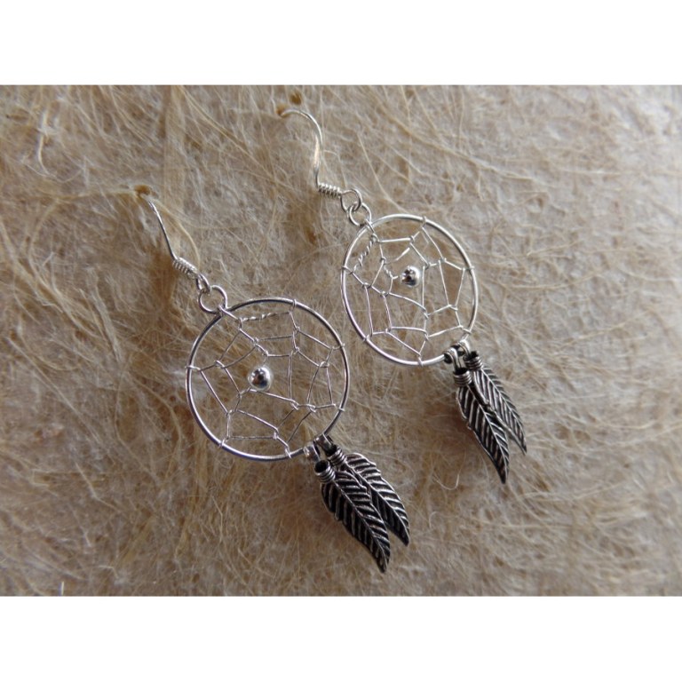 Petites boucles d'oreilles dreamcatcher perle grise