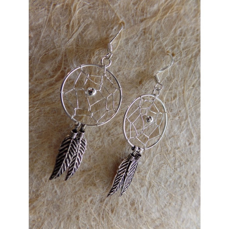 Petites boucles d'oreilles dreamcatcher perle grise