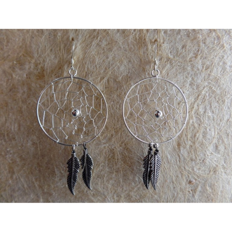 Boucles d'oreilles dreamcatcher perle grise