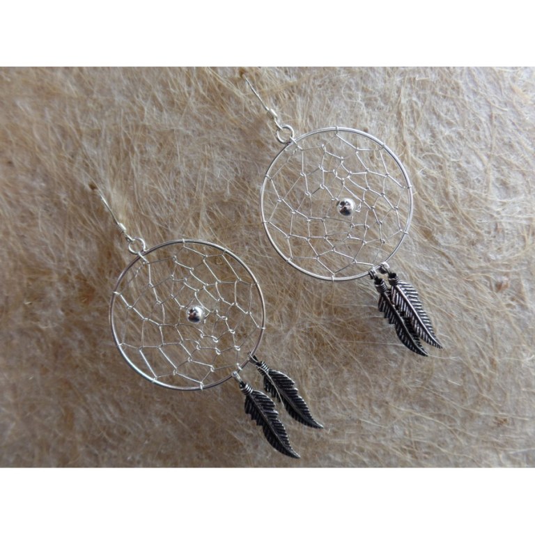 Boucles d'oreilles dreamcatcher perle grise