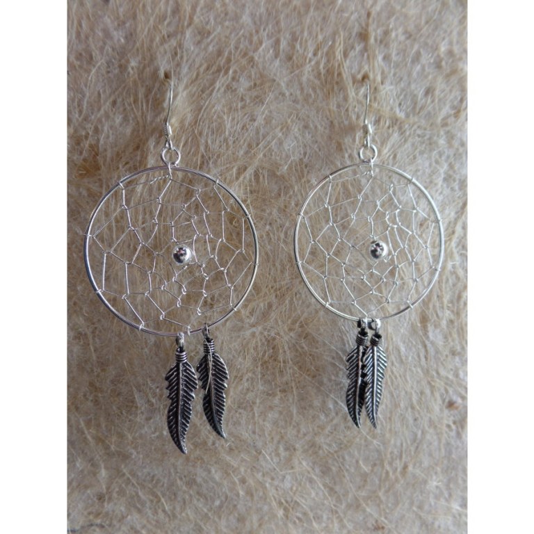 Boucles d'oreilles dreamcatcher perle grise