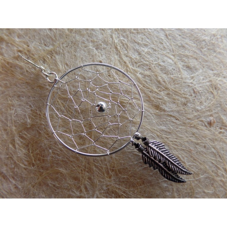 Boucles d'oreilles dreamcatcher perle grise