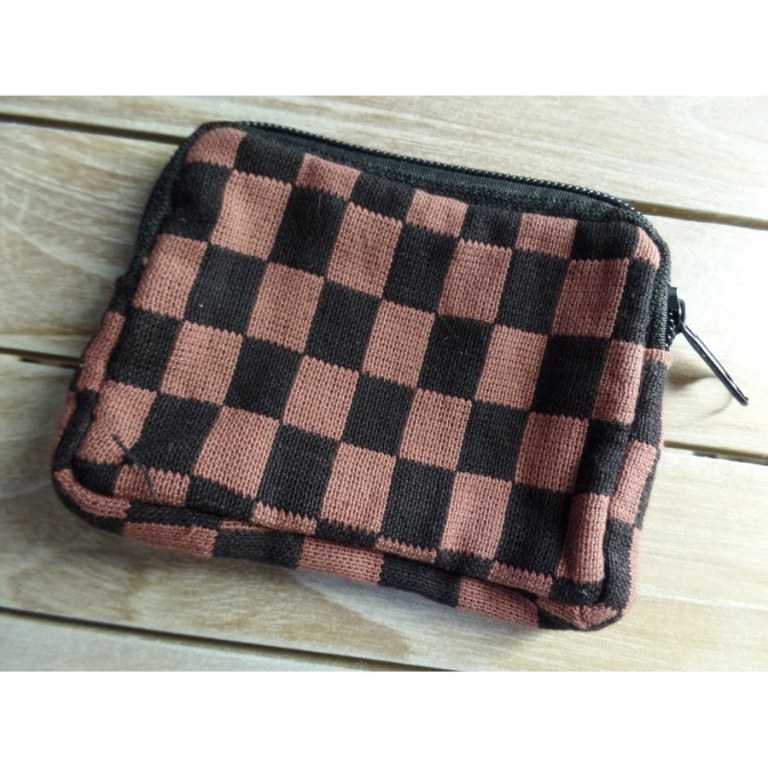 Porte monnaie damier vieux rose/noir