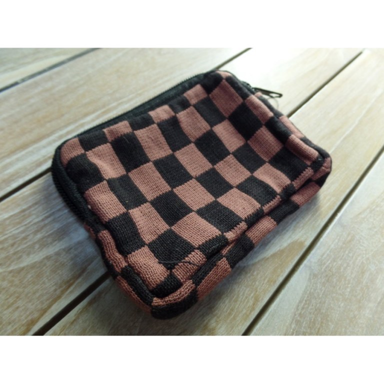 Porte monnaie damier vieux rose/noir