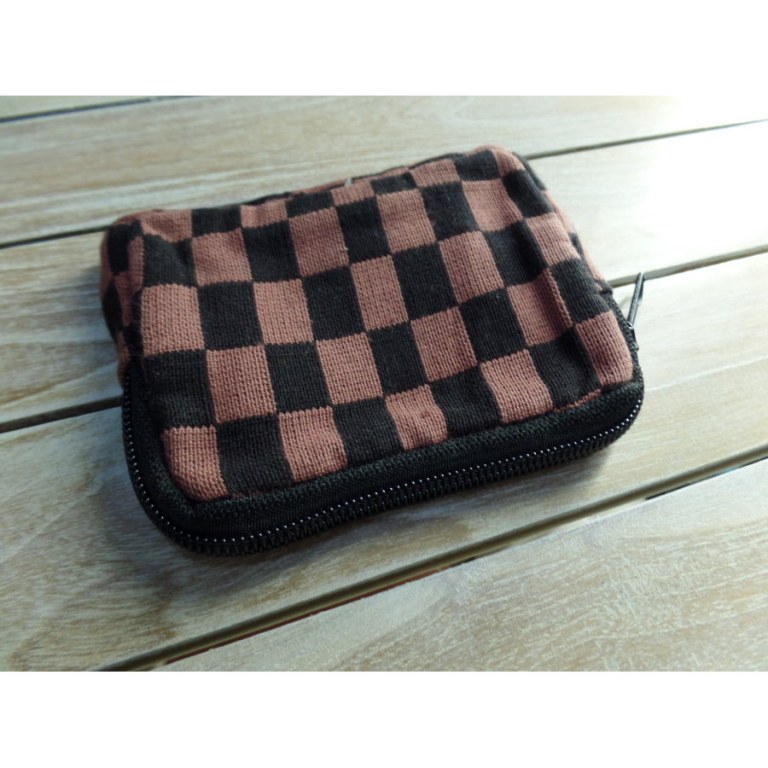 Porte monnaie damier vieux rose/noir